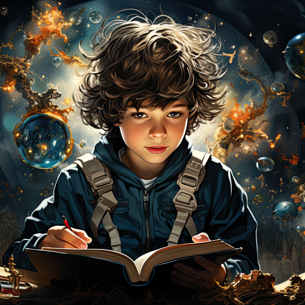 Маленький мальчик фантазер с книгой