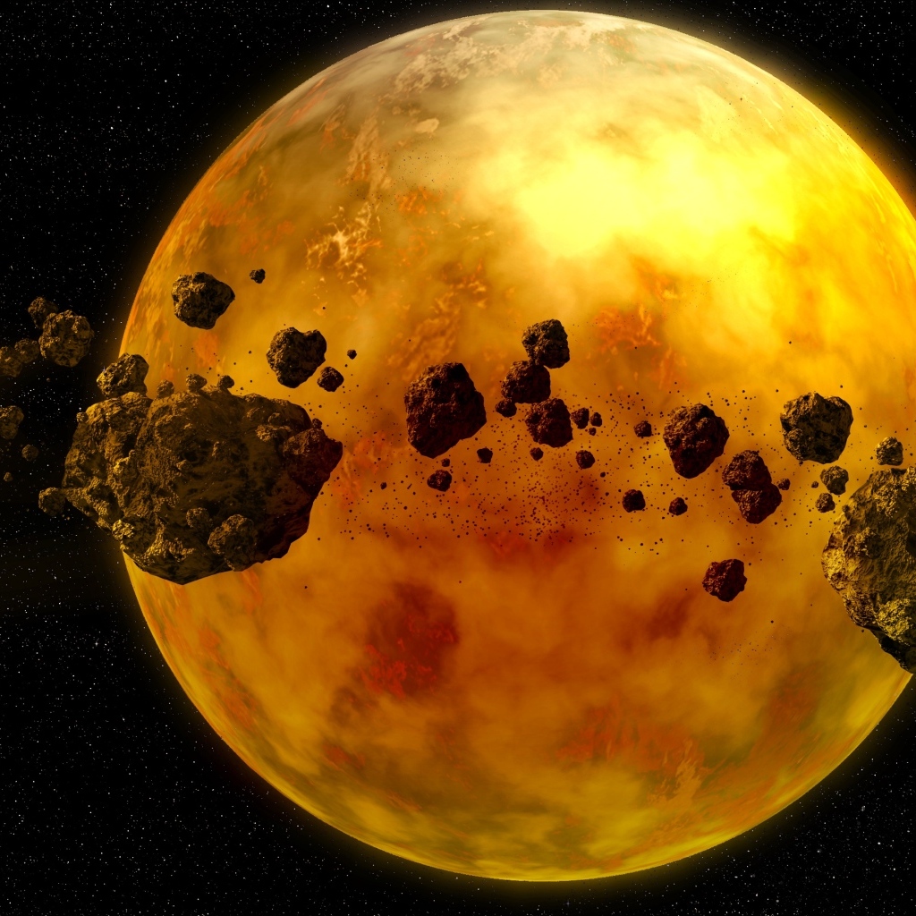 Астероиды летают вокруг желтой планеты