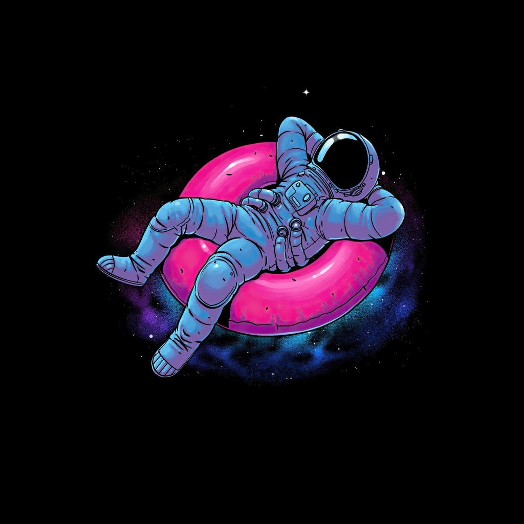 Астронавт на розовом круге на черном фоне