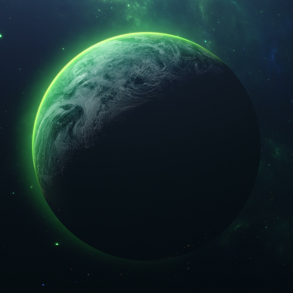 Большая зеленая планета в космосе