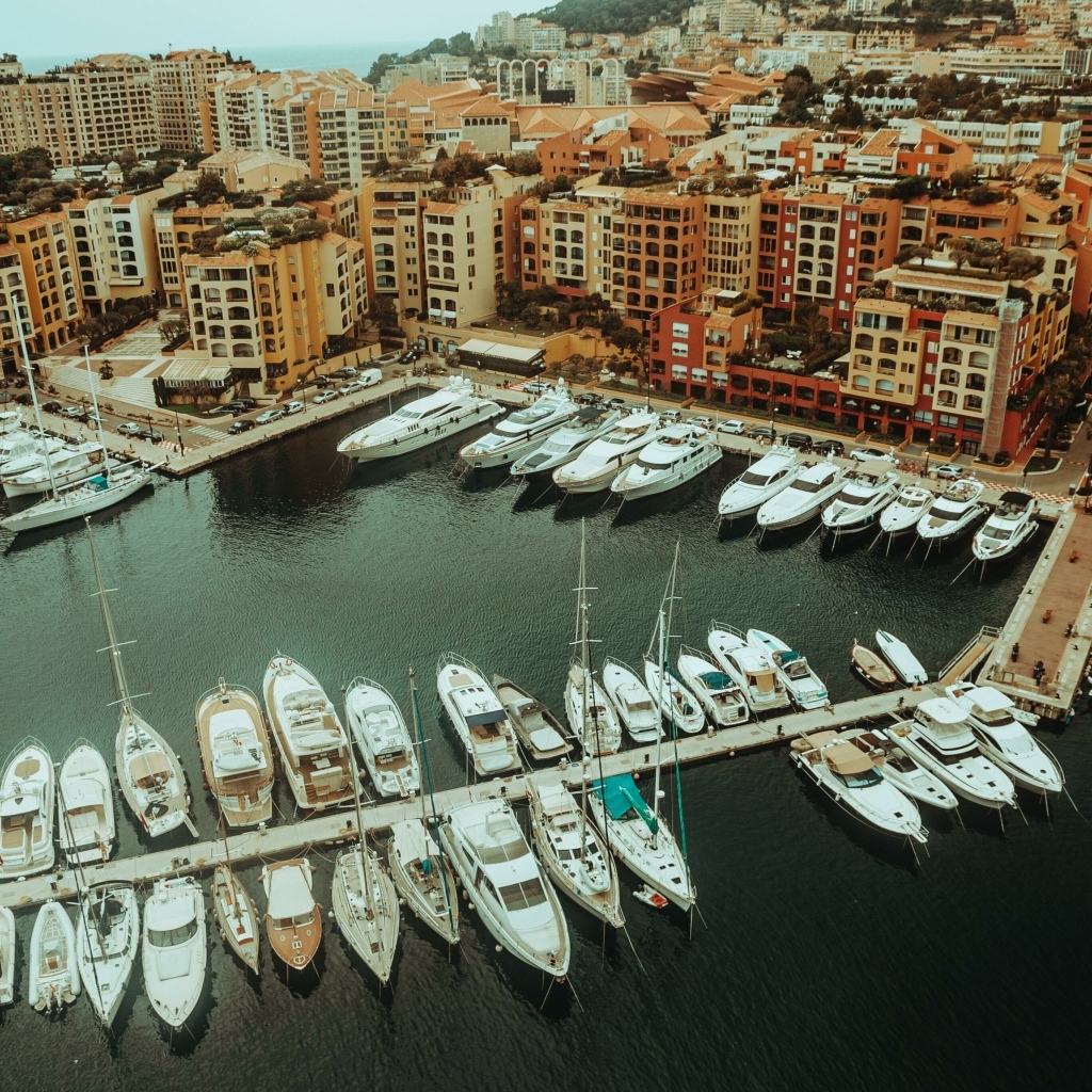 Вид на дома и лодки на причале, Монако