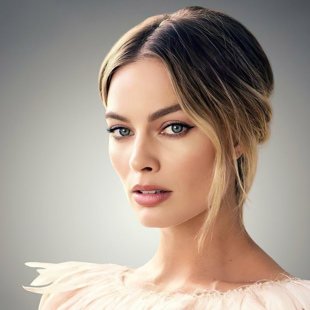 Австралийская актриса Марго Робби на сером фоне