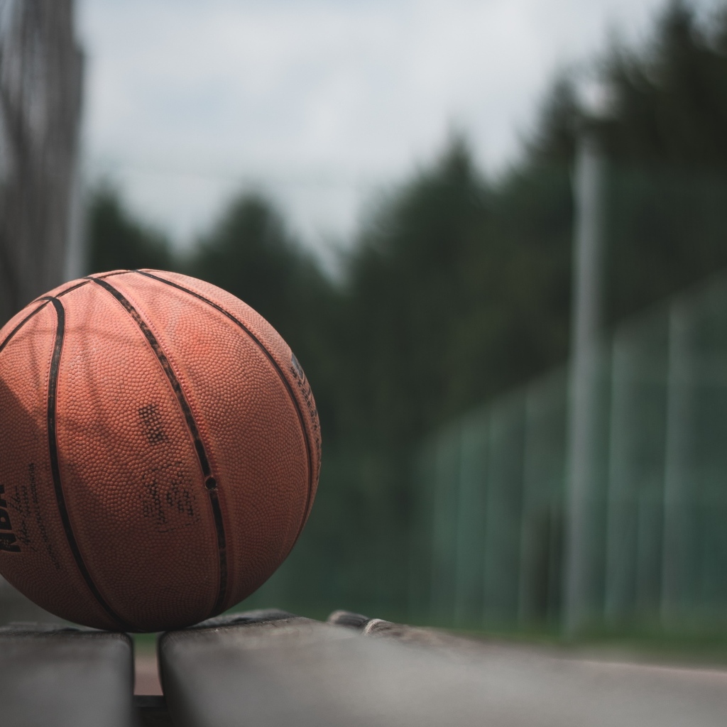 Баскетбольный мяч лежит на поле