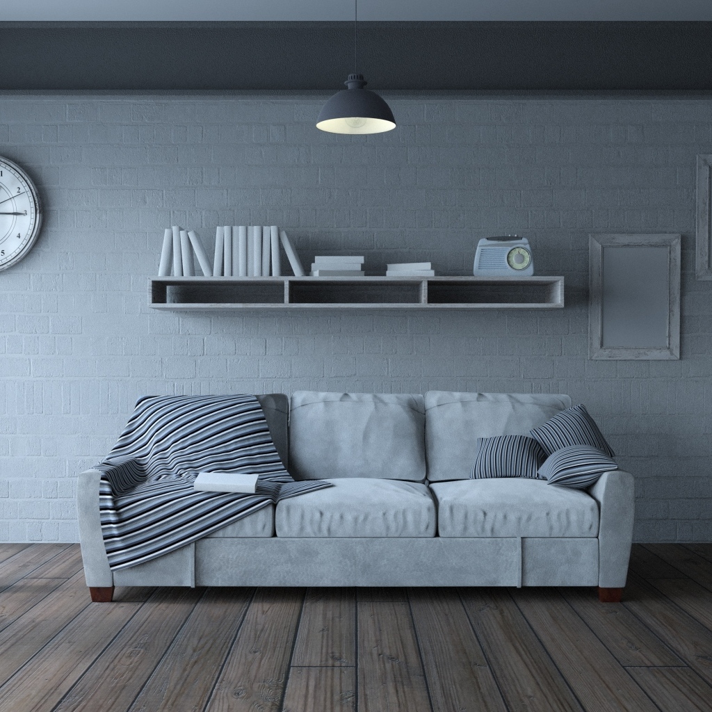 Серая комната в стиле минимализм