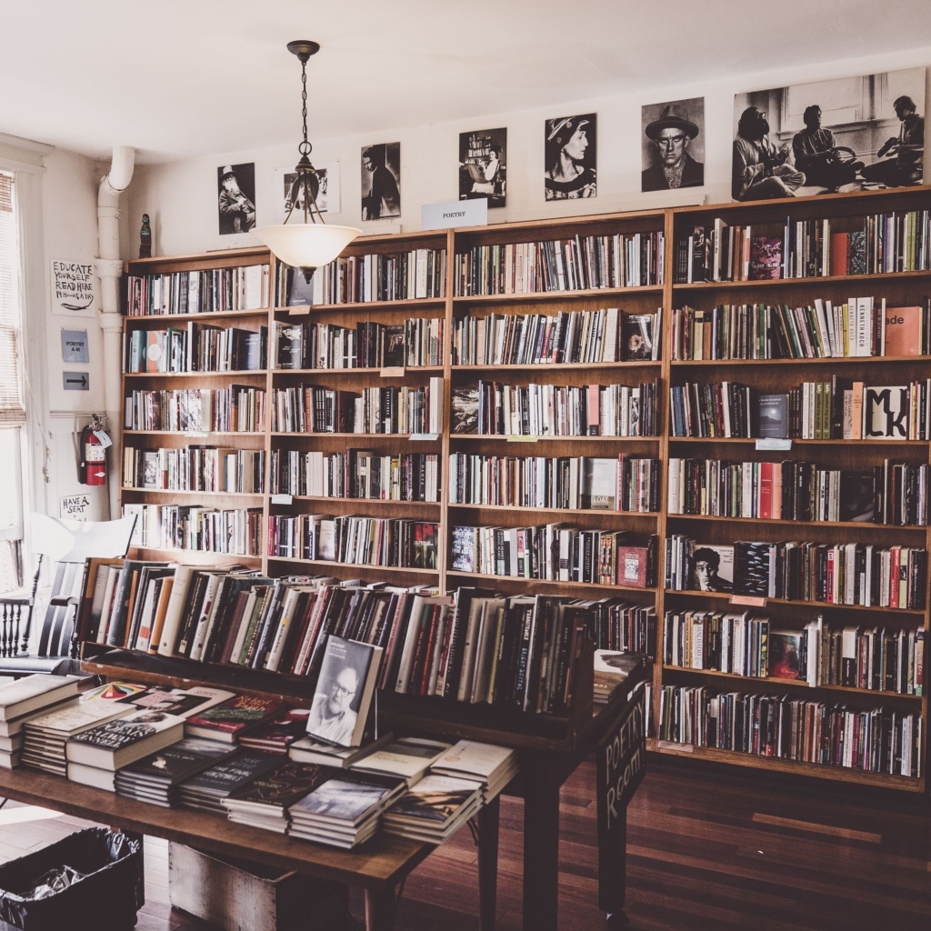 Большой шкаф с книгами в гостиной комнате