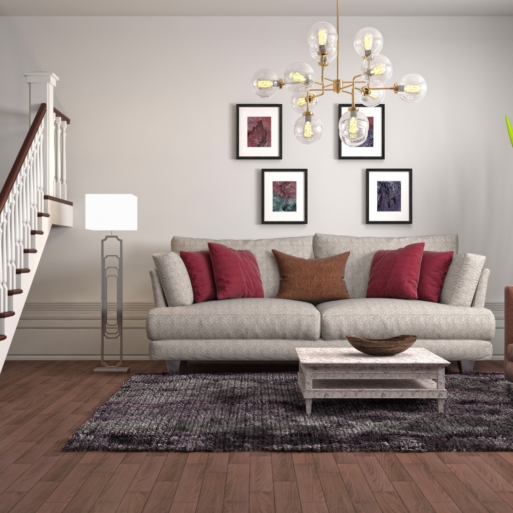 Просторная гостиная с лестницей