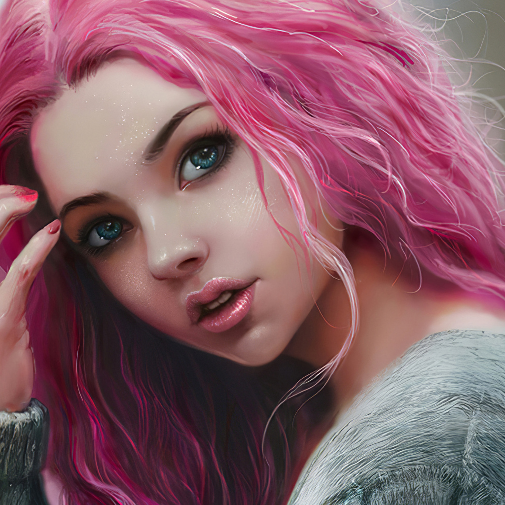 Девушка 3д с розовыми волосами и кольцами на руке