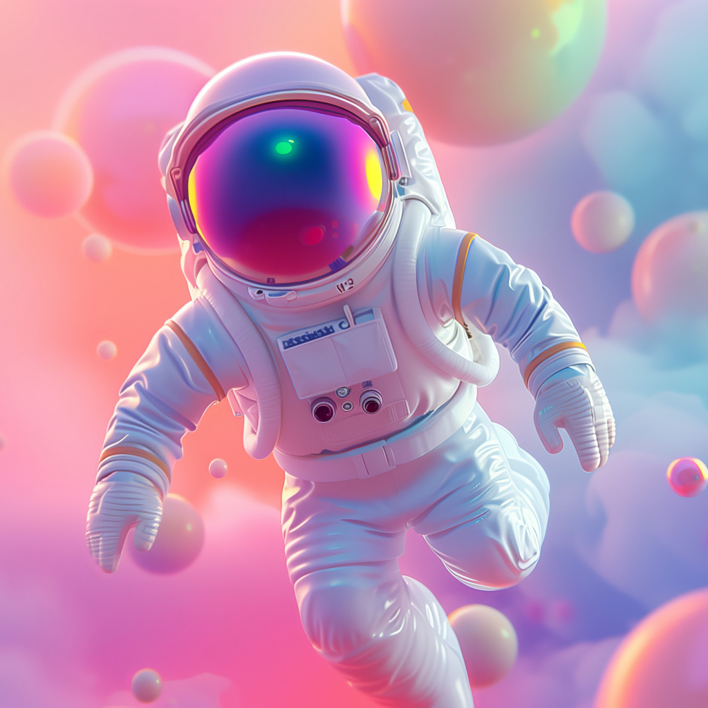 Астронавт в розовых пузырях 3д графика