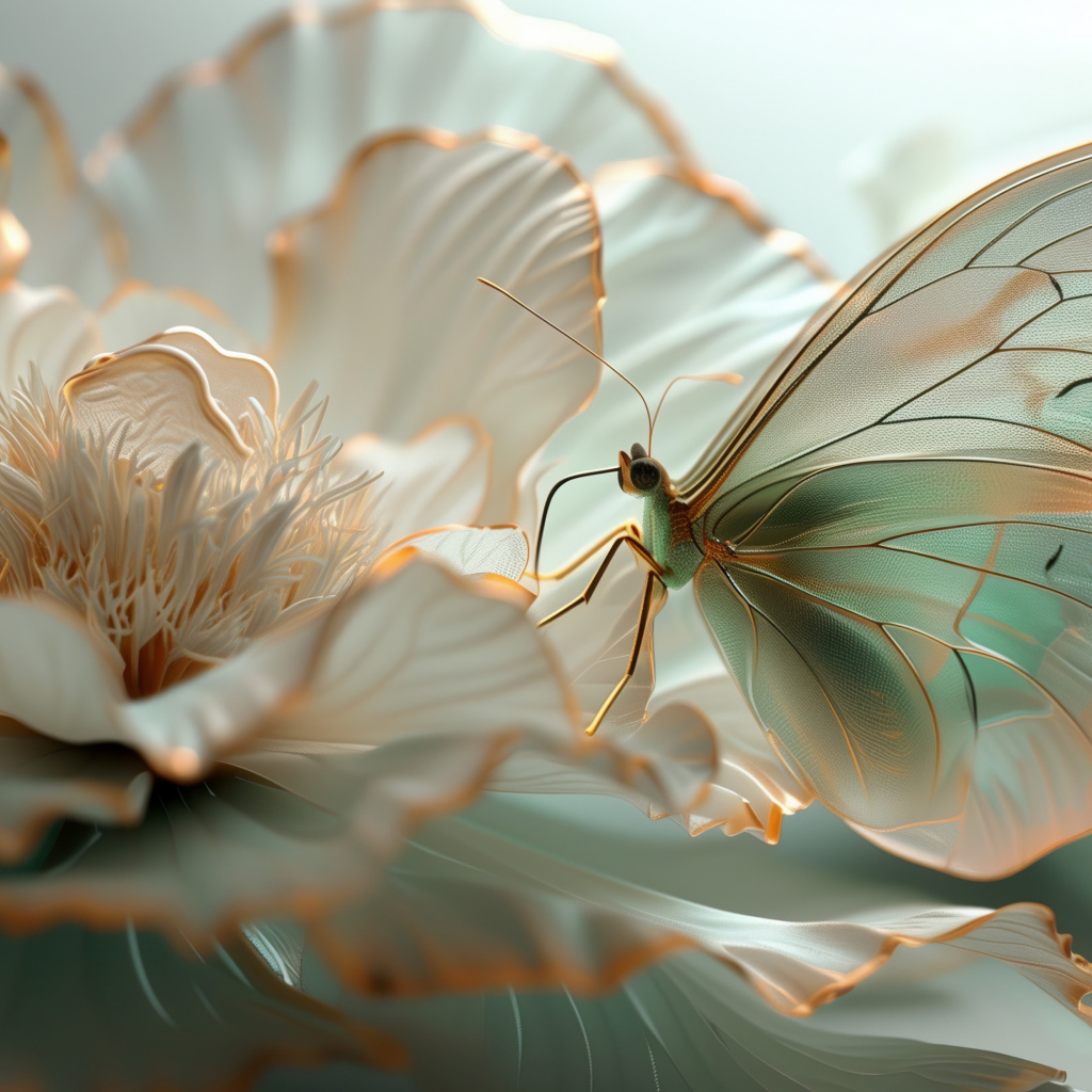 Красивая бабочка на волшебном цветке 3д графика