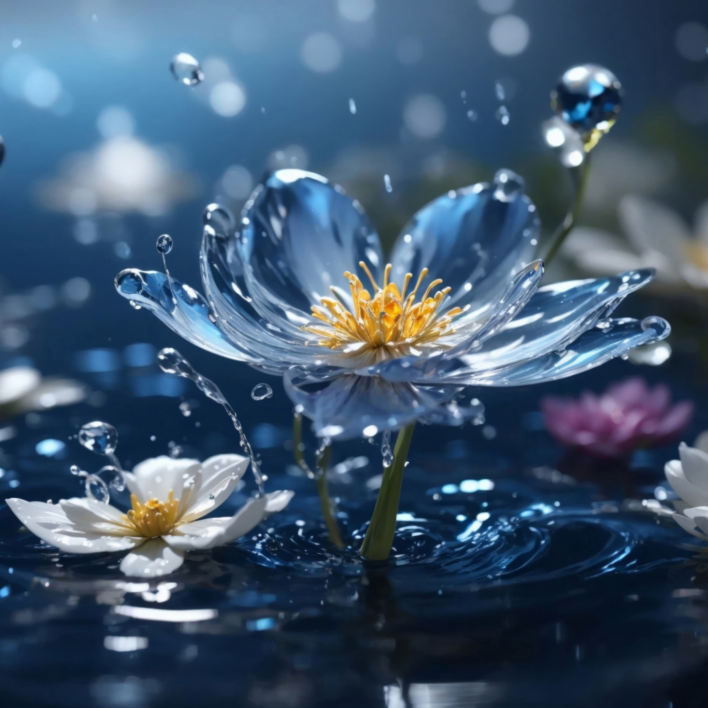 Красивые цветы в воде 3д графика