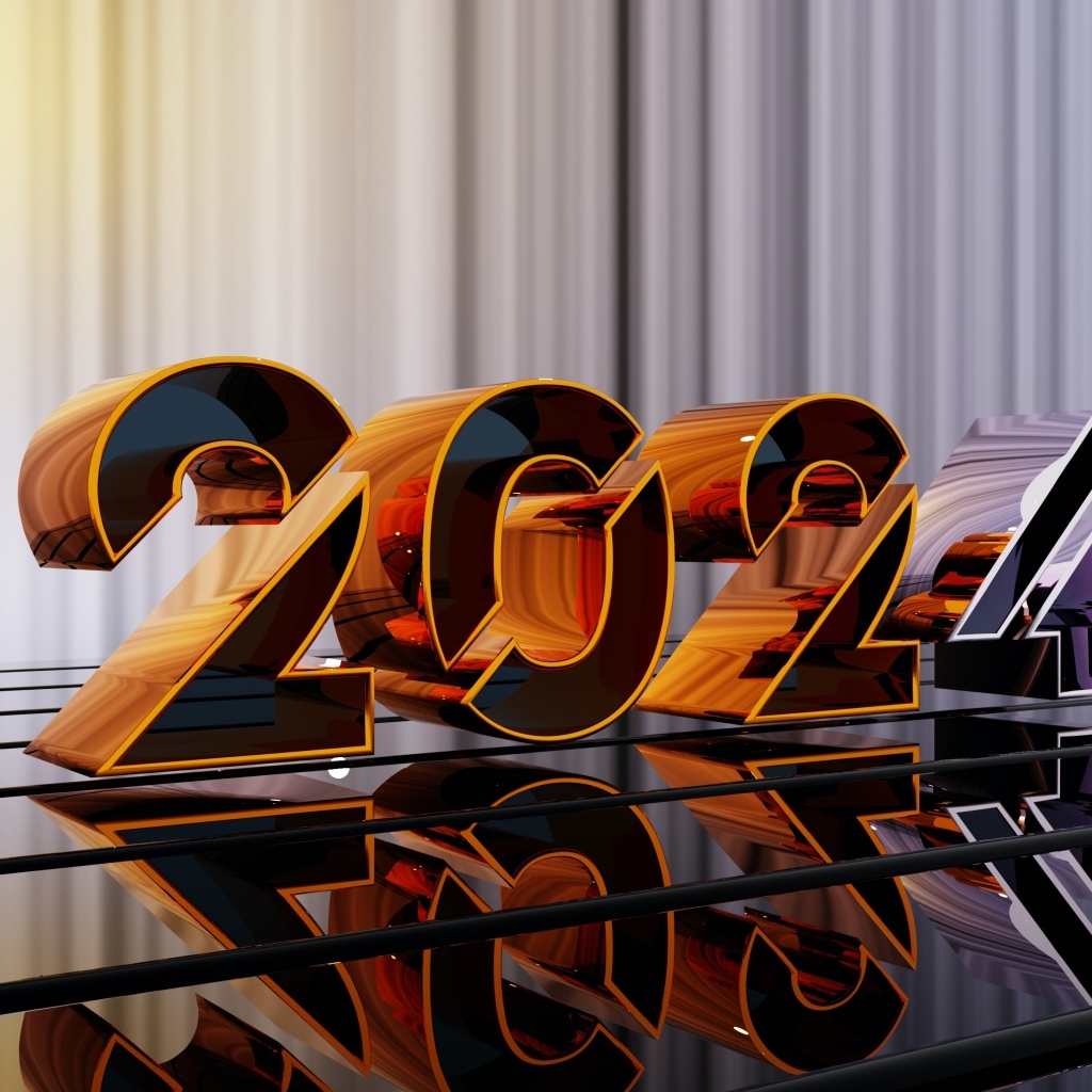 Красивые золотистые цифры 2024 на сером фоне