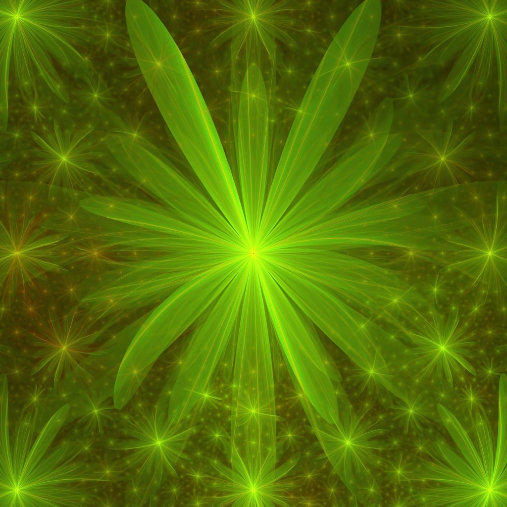 Красивые зеленые абстрактные цветы с яркой серединкой