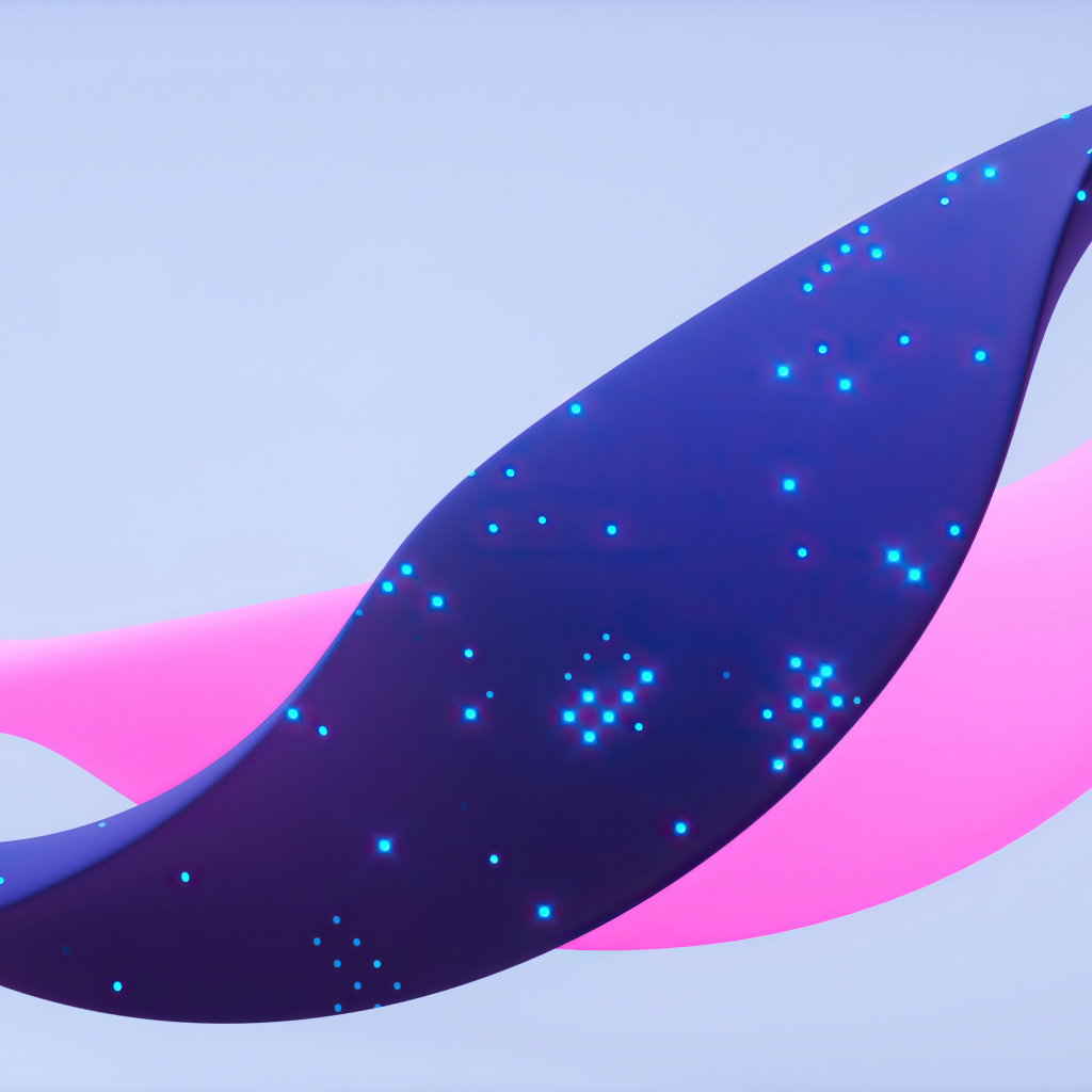 Синяя и розовая абстрактные ленты на сером фоне