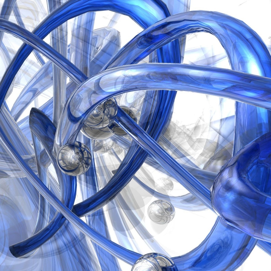 Синие спиральные трубы с металлическими шарами 3д графика