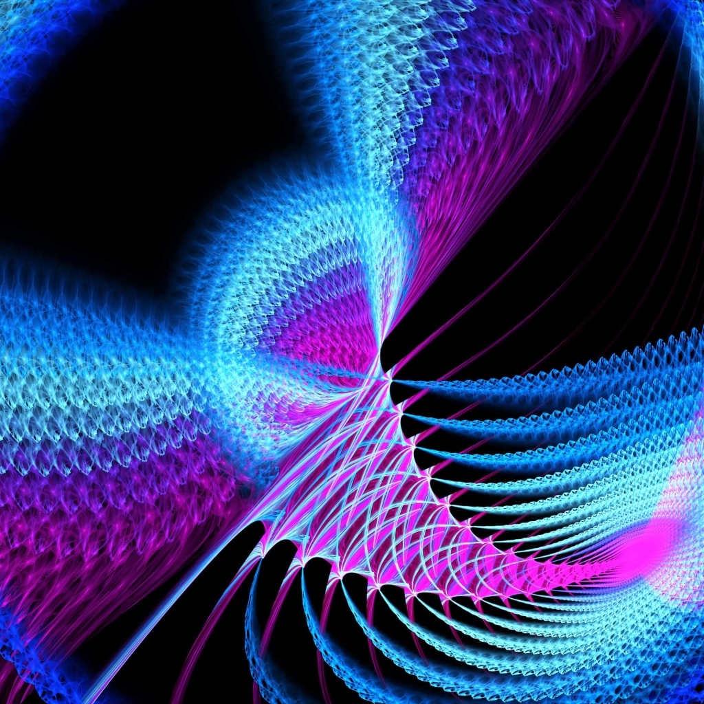 Яркая голубая неоновая спираль на черном фоне