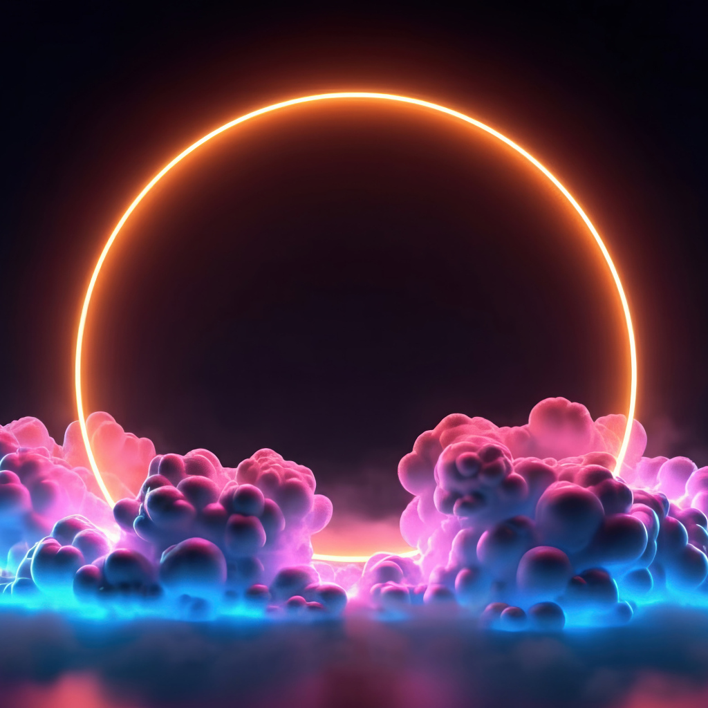 Яркий круг на черном фоне  с облаками