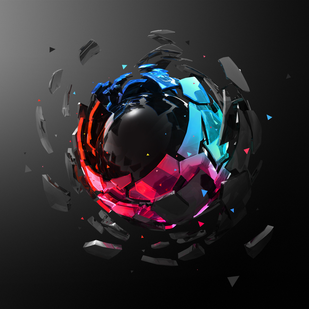 Разрывающийся 3д шар на черном фоне