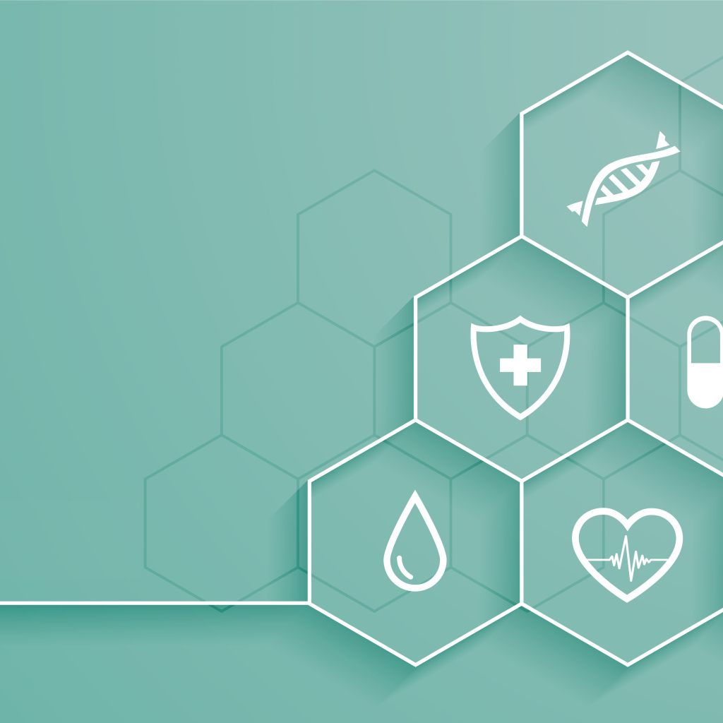 Соты с медицинскими элементами на голубом фоне