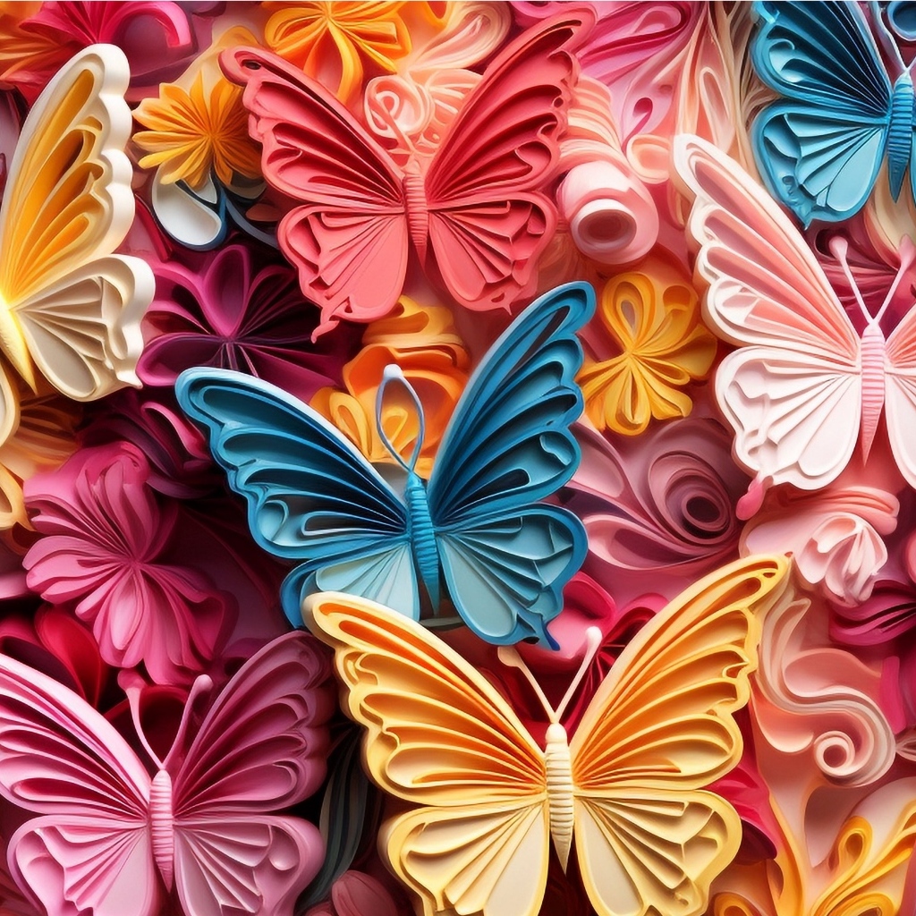 Разноцветные 3д бабочки крупным планом