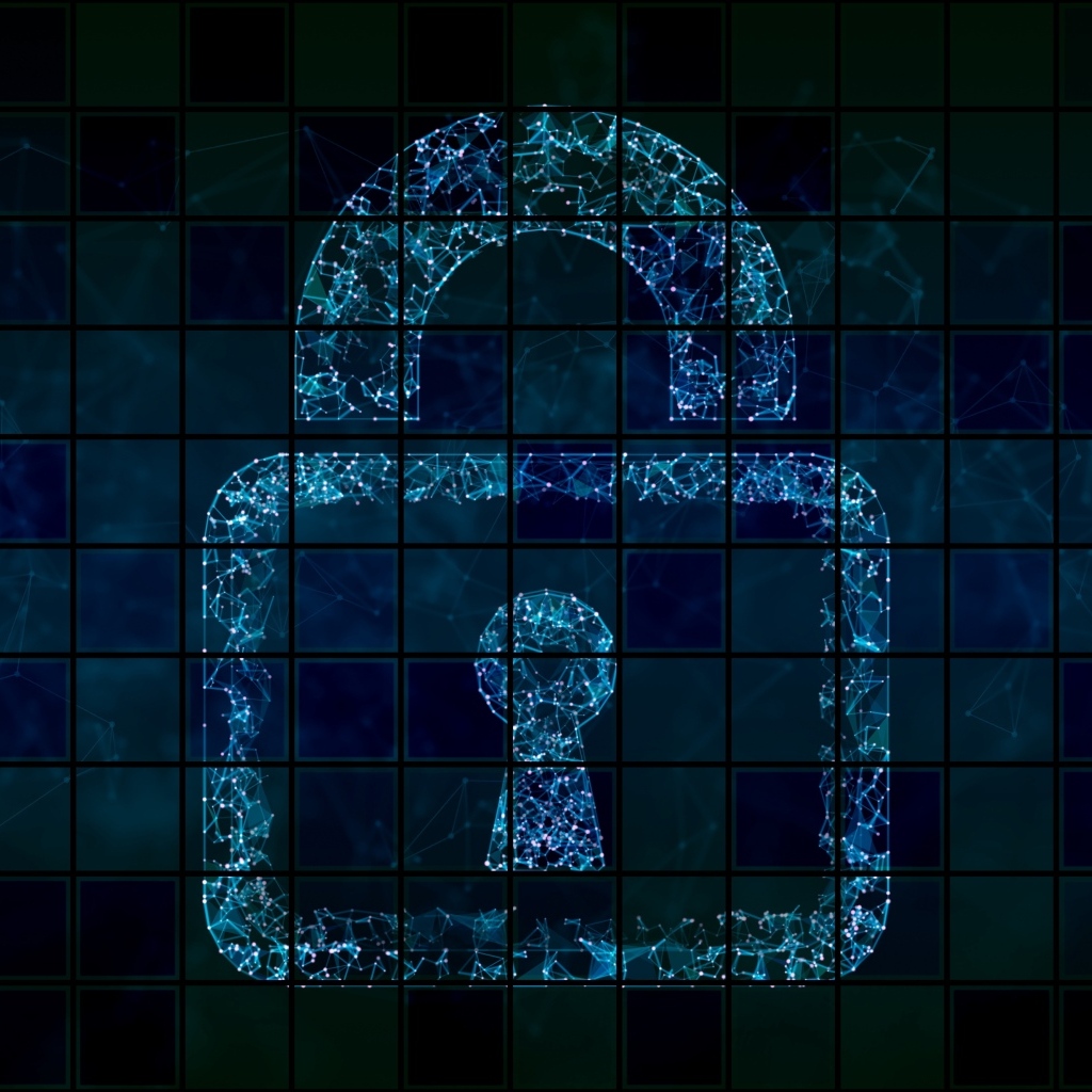 Неоновый замок на клетчатом фоне