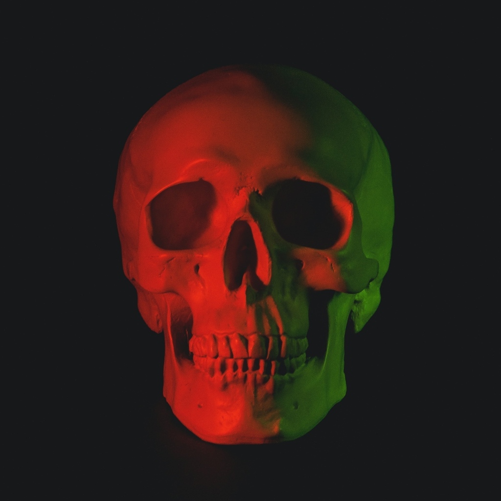 Череп в красном свете на черном фоне