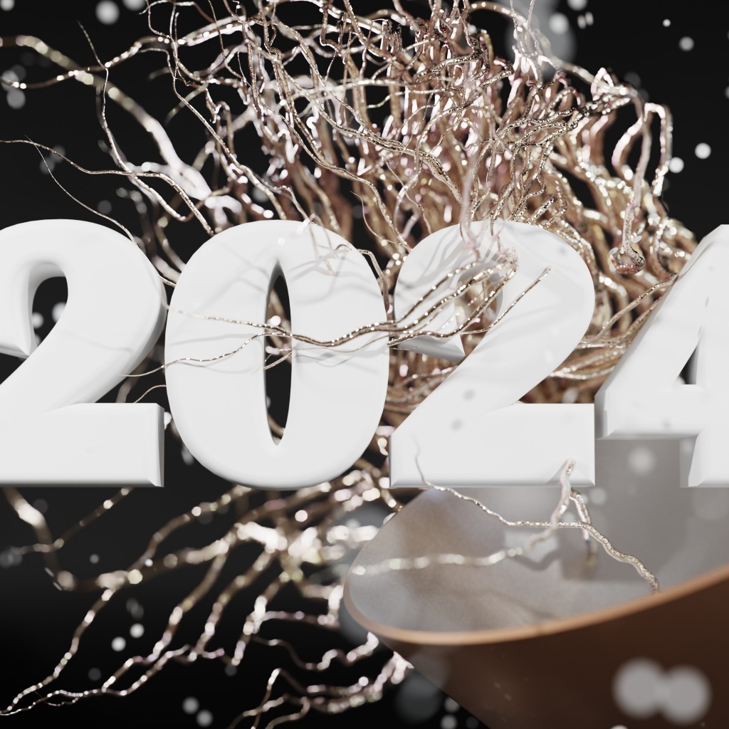 Белые цифры 2024 с конфетти 