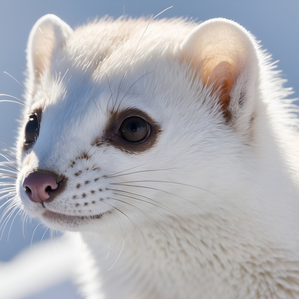 Белая ласка крупным планом