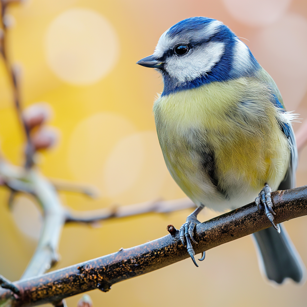 Маленькая синица сидит на ветке