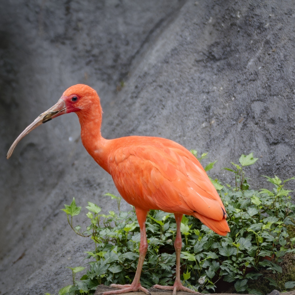 Красная птица ибис с длинным клювом в зоопарке
