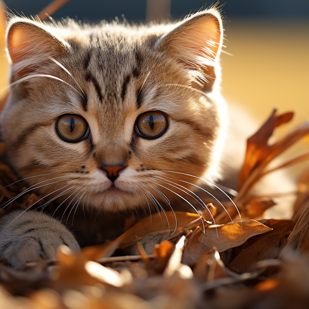 Забавный серый котенок прячется в сухой траве