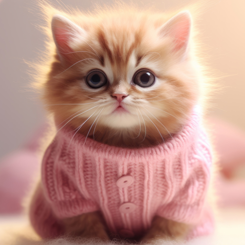 Рыжий котенок в розовом свитере