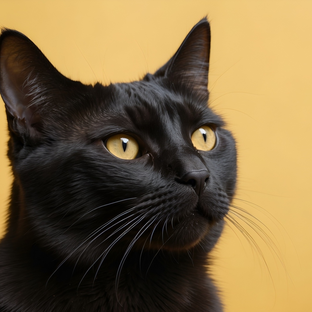 Голова черного кота на коричневом фоне