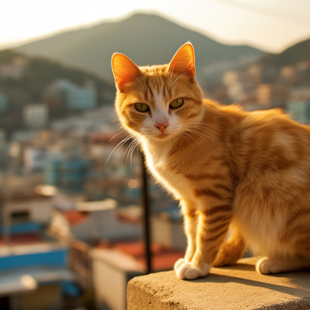 Рыжий кот в лучах солнца на балконе