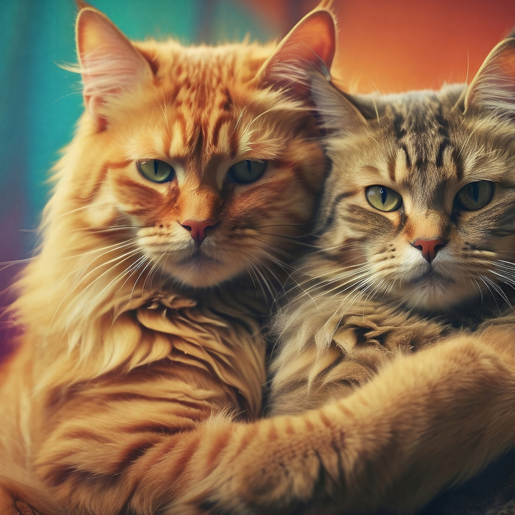 Два кота обнимаются для фото 