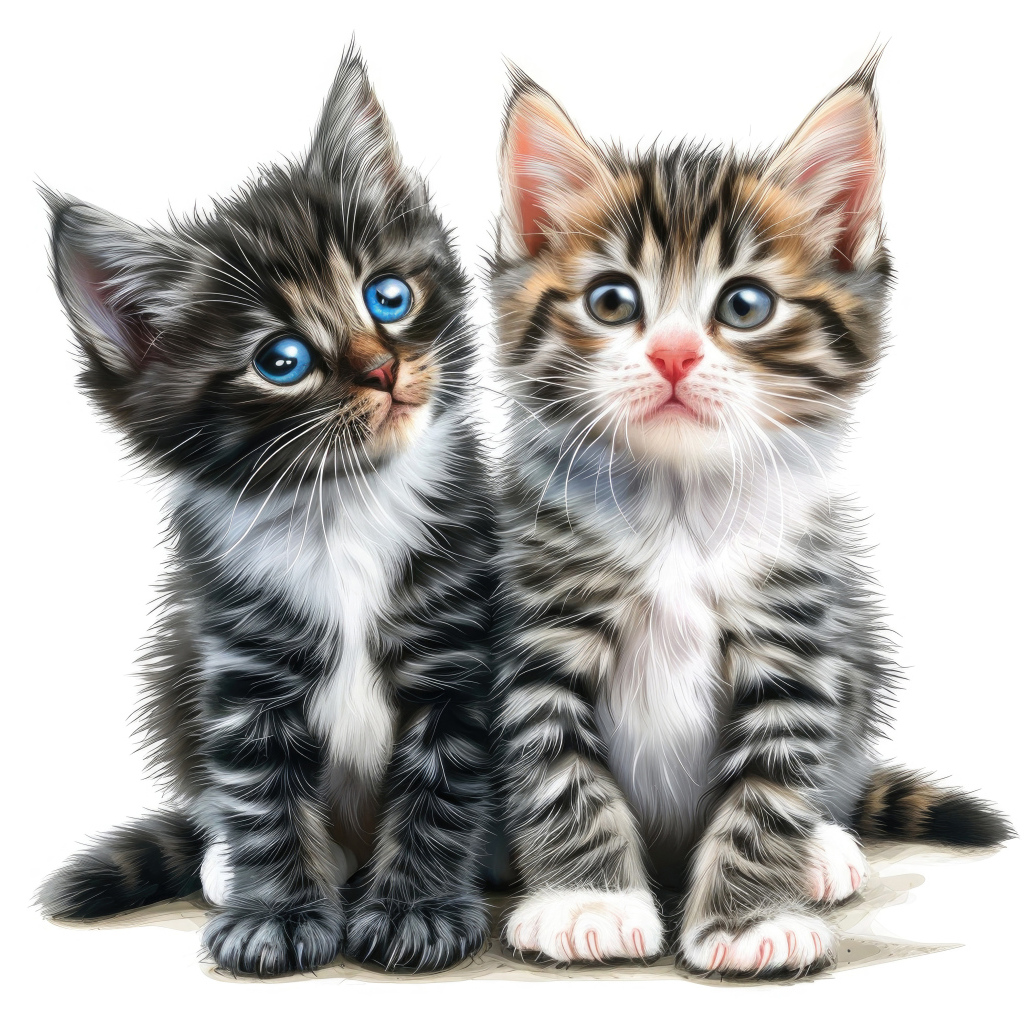 Два маленьких серых котенка на белом фоне