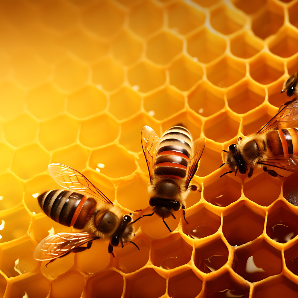 Пчелы сидят на сладких медовых сотах 