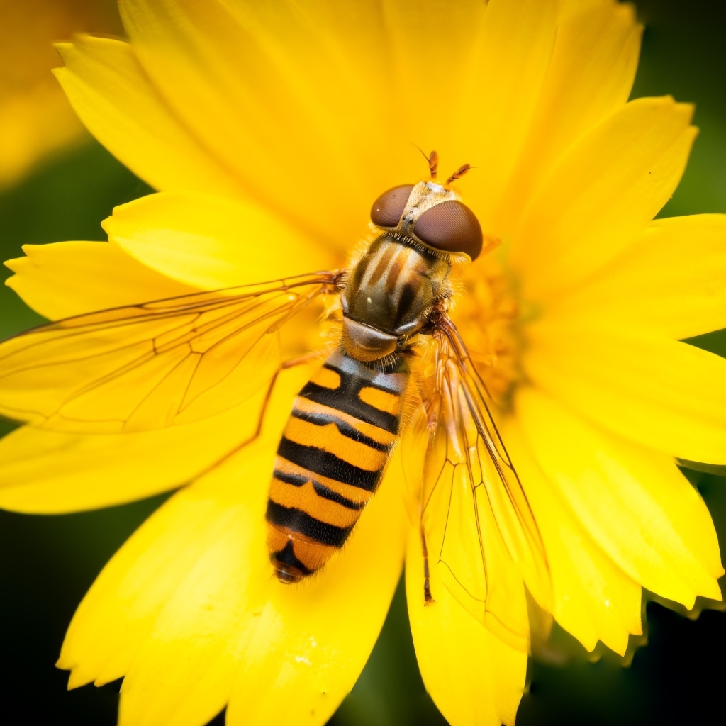 Жужжалка сидит на желтом цветке