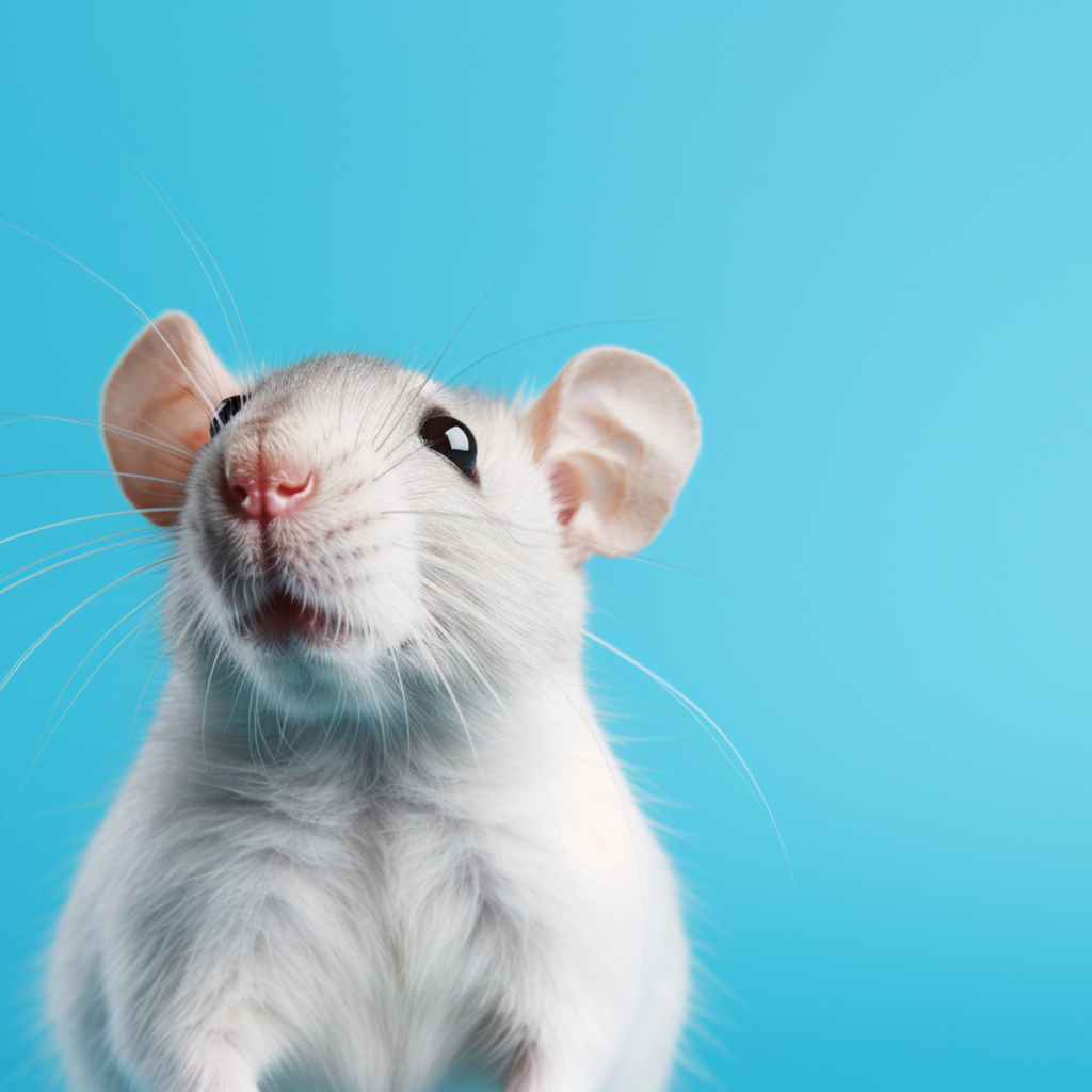 Милая серая крыса на голубом фоне