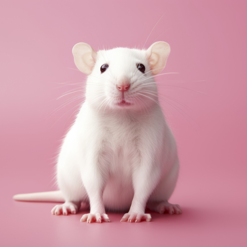 Маленькая белая крыса на розовом фоне