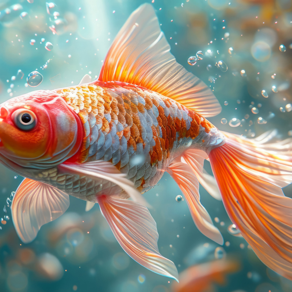 Большая золотая рыбка в воде 