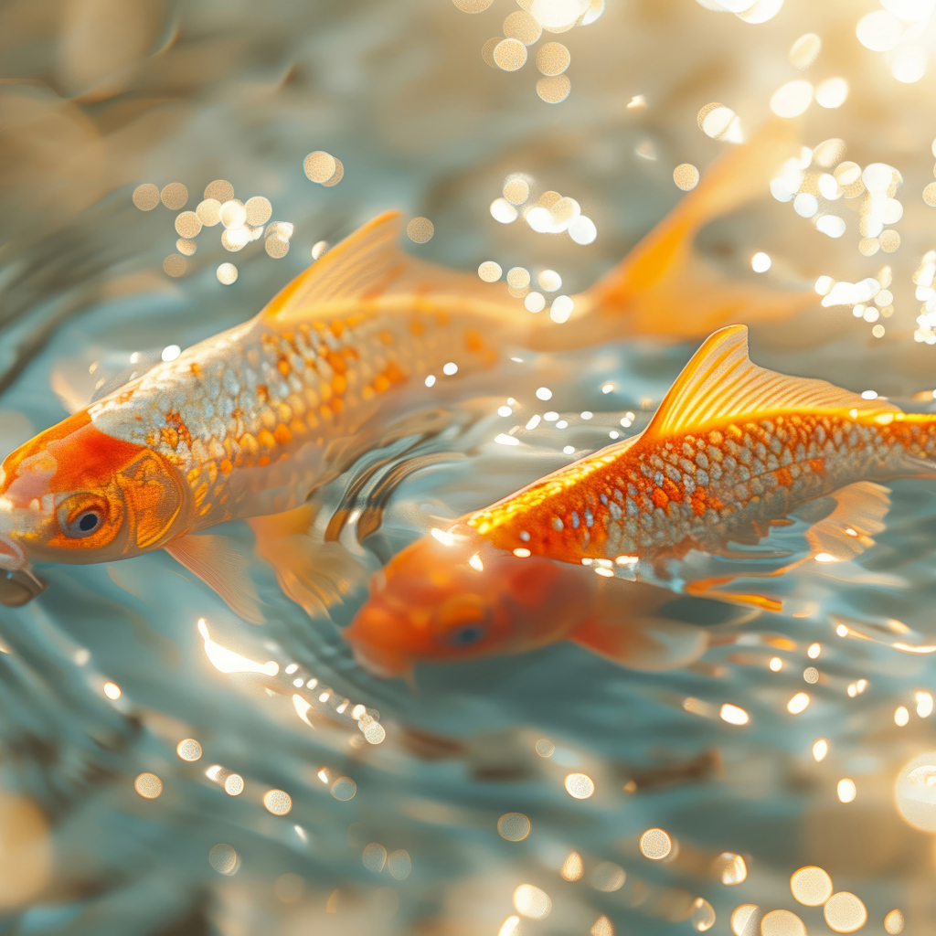 Две золотые рыбки плавают в воде