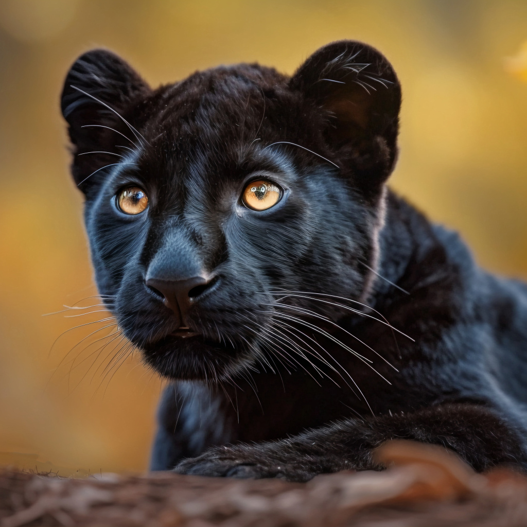 Маленькая черная пантера лежит на земле