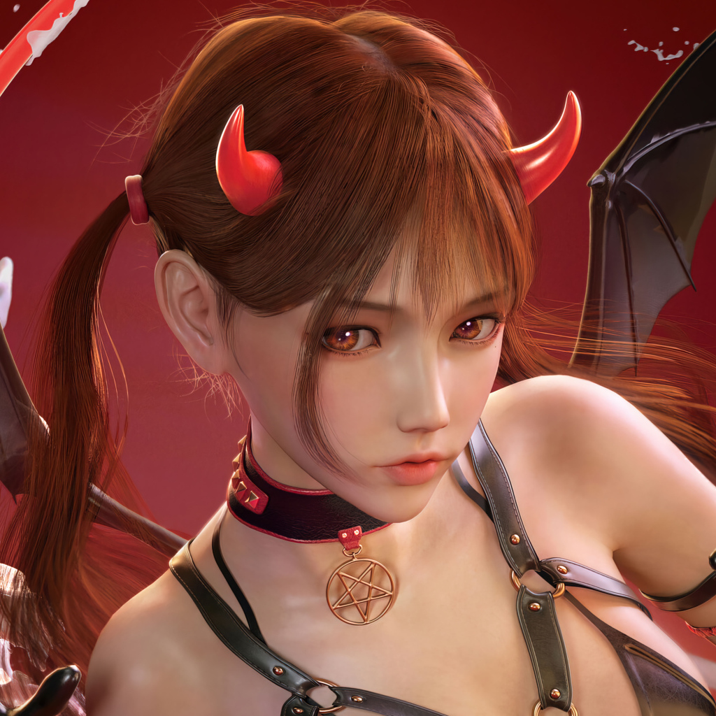 Девушка аниме демон с крыльями