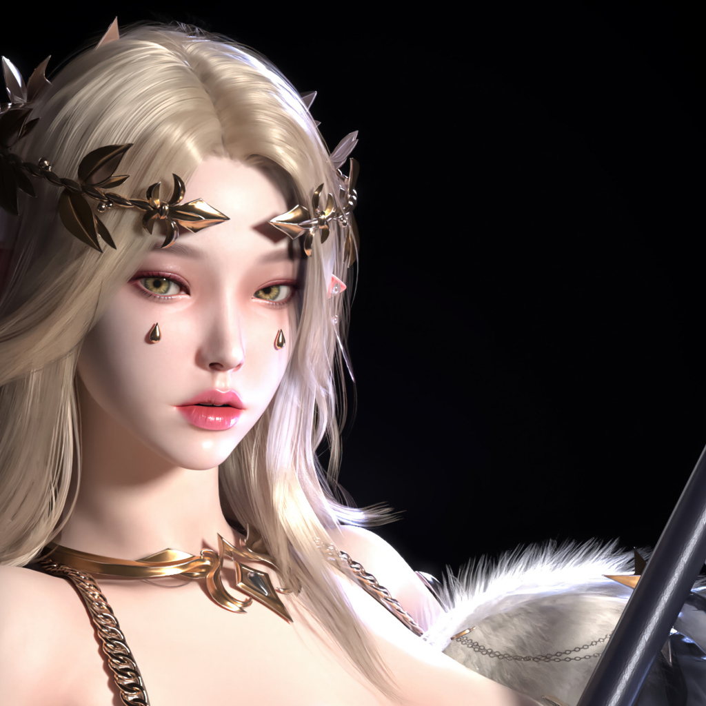 Девушка аниме эльф с украшениями на теле