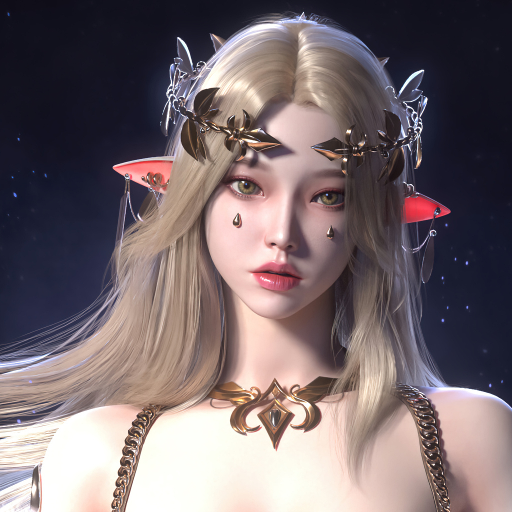 Девушка аниме эльф с украшениями на голове