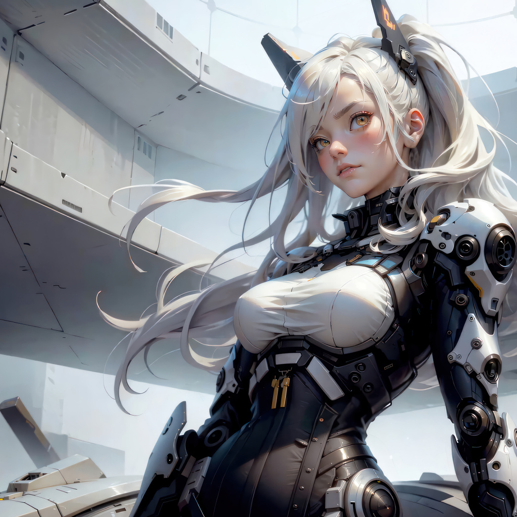 Девушка аниме в костюме на космическом корабле