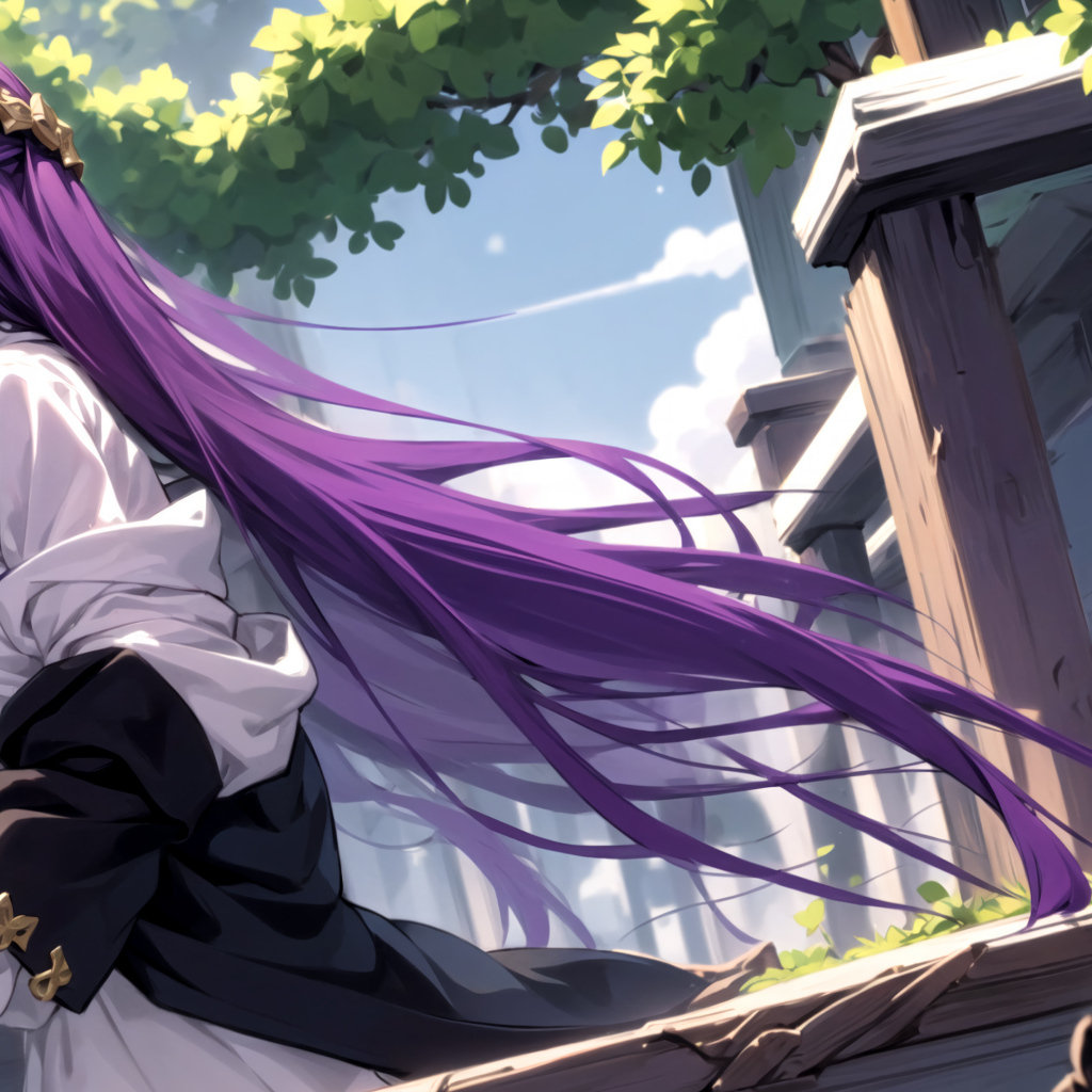 Девушка аниме с длинными фиолетовыми волосами