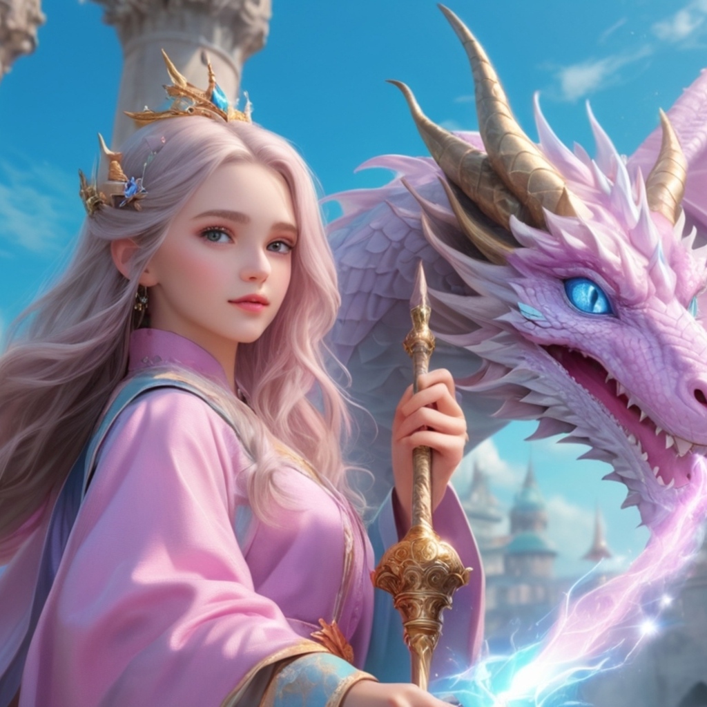 Девушка аниме с розовым драконом