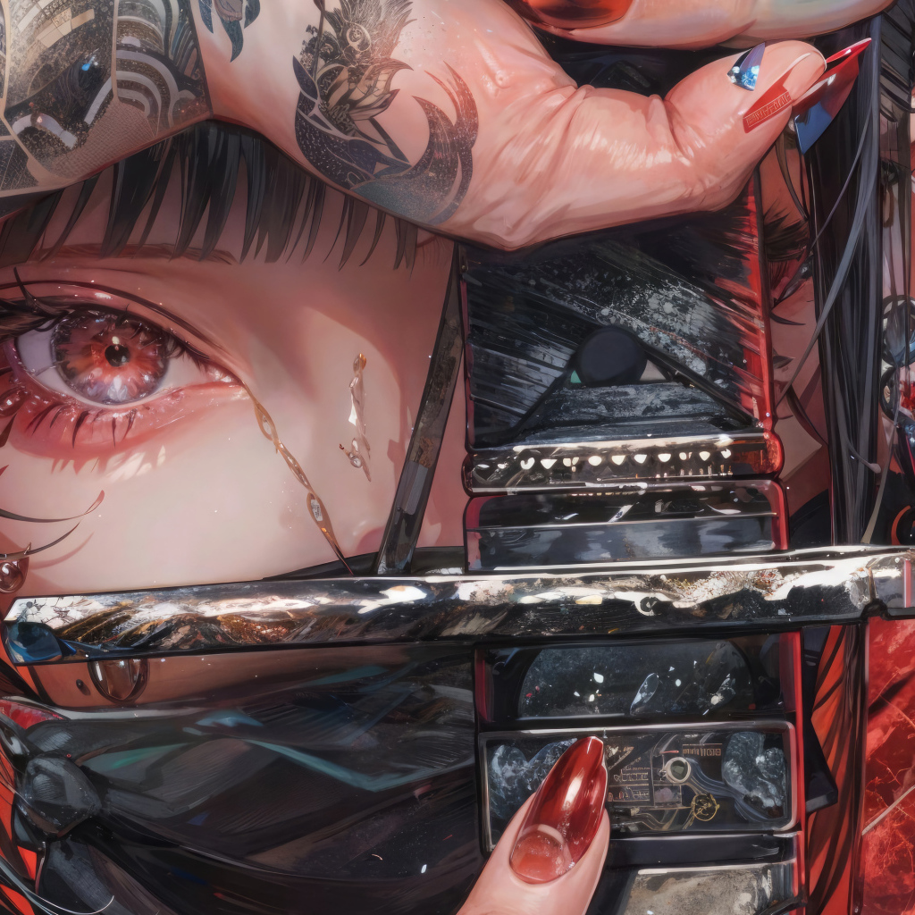 Аниме девушка с красными глазами держит меч