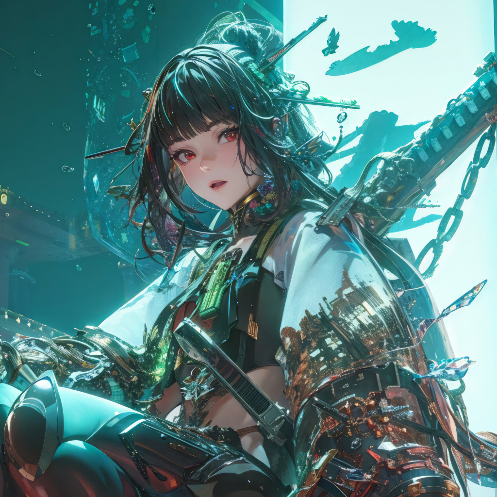 Девушка аниме самурай в городе